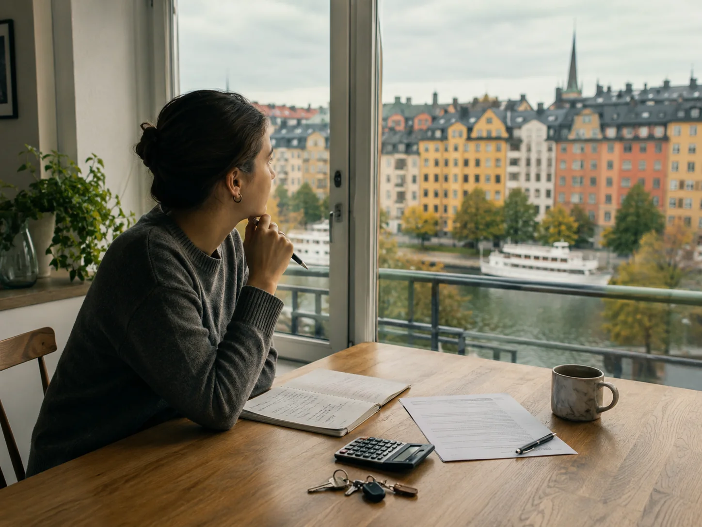 Stockholm apartment and waterfront neighbourhood viewed from a calm Nordic home